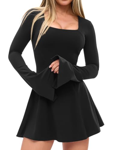 Amazon.com: XXTAXN Womens Sexy Flare Long Sleeve Square Neck Party
